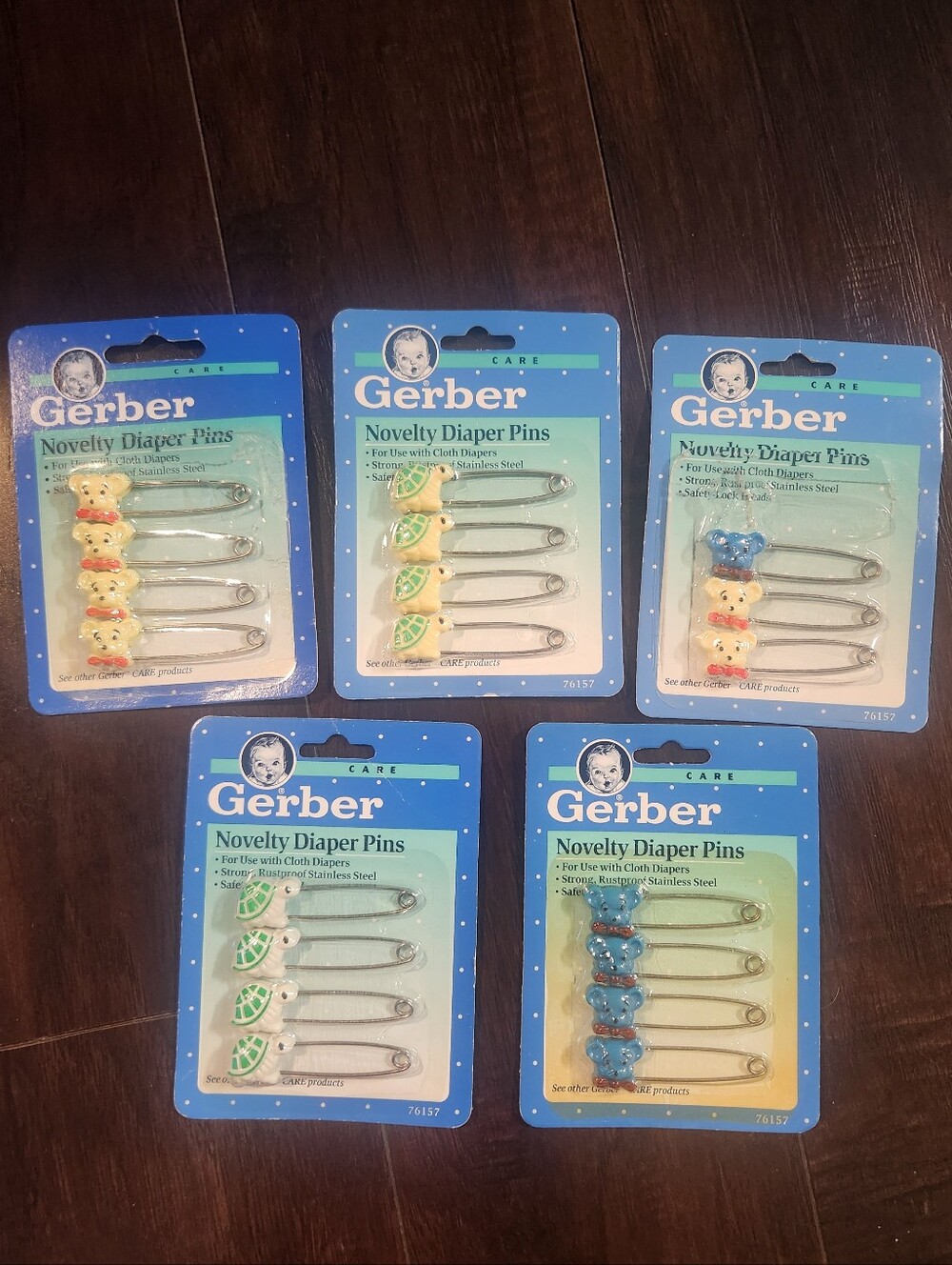 Vintage Gerber Diaper Safety Pins LOT. Bears Turtles